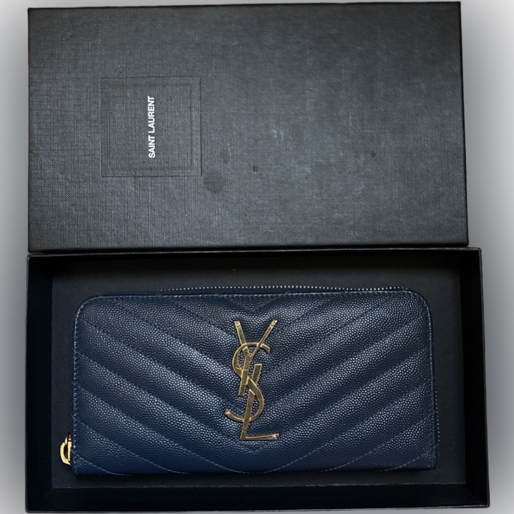 Saint Laurent Navy Blue Wallet with Gold YSL 🔥 - Picture 10 of 10